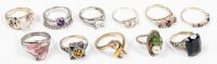 Eleven (11) Ladies Rings all in Sterling Silver most with Semi-Precious Stones or Lab Grown Stones