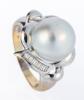 Ladies 18K White Gold, Diamond Ring Centered with a Stunning 12mm Cultured Pearl