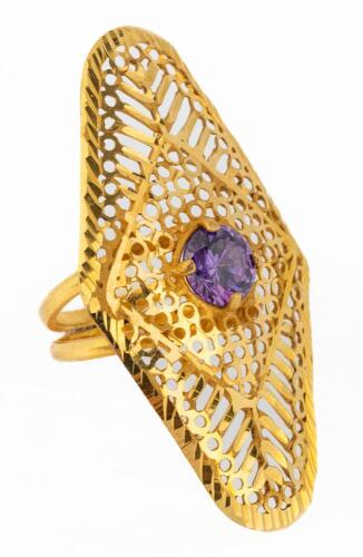 Ladies Striking, 22K Yellow Gold Filigree Ring with a Round Brilliant Cut Amethyst