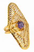 Ladies Striking, 22K Yellow Gold Filigree Ring with a Round Brilliant Cut Amethyst