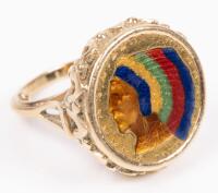 Ladies Striking, Reproduction 22K $5 Gold Piece with Expert Enamel Highlights to the Headdress set in 14K Yellow Gold Mount