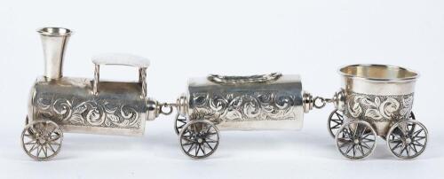 Three-Piece Sterling Silver Miniature Train Set, Michael Ende, 1940