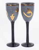 Stunning Hand Painted Wine Goblets by Kosta Boda, Signed and in Mint Unused Condition