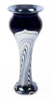 Monumental Correia Vase Signed by the Artist: Pulled Feather Art Glass in Silver and Cobalt Blue, Retired 14.75" Tall