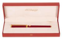 S. T. Thomas Cartridge Fountain Pen with 18K Yellow Gold Nib and Red Chinese Lacquer Barrel, 1991. Original Box, Papers Refills
