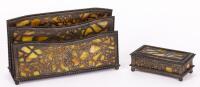Riviere Studios Desktop Items, Bronze Overlay and Slag Glass: Letter Holder and Stamp Box
