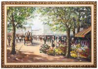 Brataki (Popular Festival Artist. "French Flower Market" (Original Oil on Canvas)