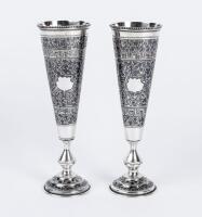 Outstanding Pair of Russian Kiddush Cups, 84 Zolotnik, Early 20th Century with Elaborately Engraved Scroll Work and Masterful En