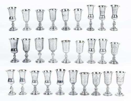 Eight (8) Pair of Matching Russian Imperial Kiddush Cups all in 84 Silver from the late 19th Century. Also a Collection of Four