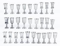 Eight (8) Pair of Matching Russian Imperial Kiddush Cups all in 84 Silver from the late 19th Century. Also a Collection of Four