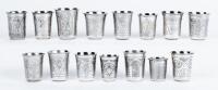Beautiful Collection of 15 Beaker Style Kiddush Cups, 84 Silver, all 19th Century Grouped Here for their Exceptional Engravings