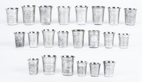 23 Beaker Style Kiddush Cups, 84 Silver, all 19th Century and all Having Appealing Foliate Engravings and Overall in Excellent C