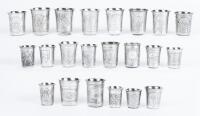 23 Beaker Style Kiddush Cups, 84 Silver, all 19th Century and all Having Appealing Foliate Engravings and Overall in Excellent C