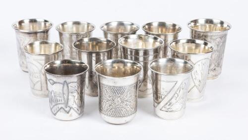 Collection of 12 Russian Kiddush Cups, 84 Silver, a Mix from the 19th and 20th Century with One Quite Fine.