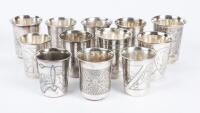 Collection of 12 Russian Kiddush Cups, 84 Silver, a Mix from the 19th and 20th Century with One Quite Fine.