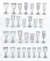 Collection of Vodka and Kiddush Cups, 19th and 20th Century in 84 or Sterling Silver. Several Matching Sets!