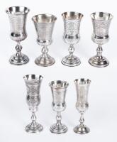 Seven (7) Russian 84 Silver Kiddush Cups All Having Wonderful Engravings with One a Particular Stand Out.