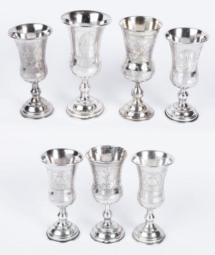 Seven Stemmed 84 Silver Russian Kiddush Cups Mostly 20th Century and all Quite Appealing