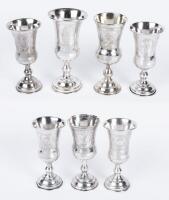 Seven Stemmed 84 Silver Russian Kiddush Cups Mostly 20th Century and all Quite Appealing
