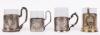 4 Russian Podstakanniks (Tea Glass Holders) All 84 Silver with 3 from the 19th Century One 20th Century