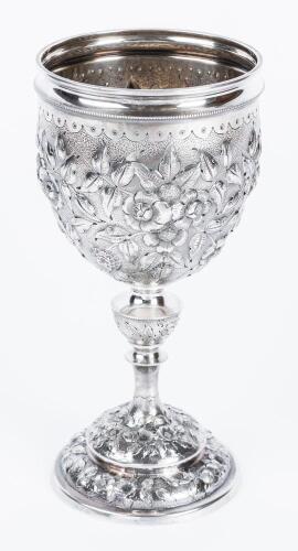 Magnificent Sterling Silver Antique Goblet or Kiddush Cup with Phenomenal Repousse Work Dated 1880 with 925/1000 Hallmark