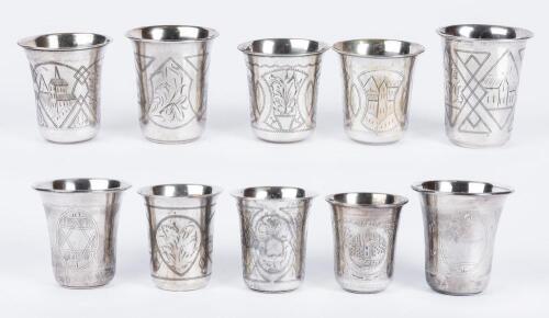 10 Superior Russian Kiddush Cups, 84 Silver a Mix from the 19th and 20th Century with Excellent Engraving and in Choice Conditio