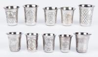 10 Superior Russian Kiddush Cups, 84 Silver a Mix from the 19th and 20th Century with Excellent Engraving and in Choice Conditio