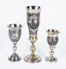 Three Beautiful Stemmed Kiddush Cups with Masterful Niello Inlays, all Three 84 Silver, 20th Century Works