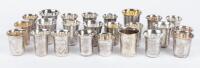 Collection of 24 Russian Kiddush/Vodka Cups a Mix of 19th and 20th Century with no Religious Symbols. Beautiful Engravings Throu