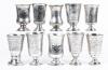10 Late 19th Century Short Footed Imperial Russian, 84 Silver Kiddush Cups with Ornate Engravings and Niello Inlays