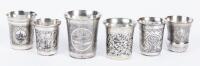 Six Large Russian Kiddush Cups, All 84 Silver Each Having Wonderful Engravings and Five with Expert Niello Inlays