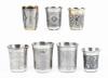 Collection of Unusual Russian Kiddush/Vodka Cups Having Interesting or Unusual Engravings and Niello Inlays