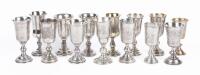 14 Stemmed Kiddush Cups, All 84 Silver, Mix of 19th and 20th Century in Overall Excellent Condition