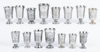 15 Short-Stemmed Kiddush Cups, 84 Silver, Almost All 19th Century and in Excellent Condition