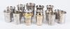 Twelve (12) Small Kiddush Cups Mix of 18th and 19th Century, 84 Silver with Two Matching Pair and Two Having Gold Gilt