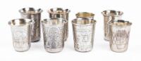 Eight (8) Medium Sized Kiddush Cups, All 84 Silver. One Especially Fine from St. Petersburg, 1888