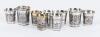 Nine (9) Russian Kiddush Cups all Having Expertly Crafted Niello Inlays. Collection includes Three (3) Pairs of Matching Cups an