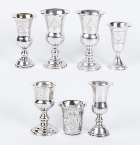 Seven (7) Sterling Silver Kiddush Cups, All Marked Sterling and Two Make for a Matching Pair by Boardman Silversmiths