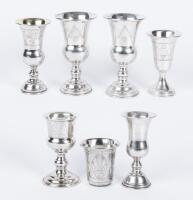 Seven (7) Sterling Silver Kiddush Cups, All Marked Sterling and Two Make for a Matching Pair by Boardman Silversmiths