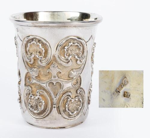 Imperial Russian Cup with Exceptional Hand Chased Repousse Work in Stylized Floral or Shell Motifs made for French Export