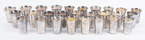 24 Small Russian Vodka (or Kiddush Cups) a Mix of Late 19th and Early 20th Century 84 Silver