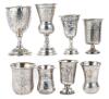Collection of Eight (8) Kiddush Cups of Various Sizes and Shapes, All 84 Silver, Mix of 19th and 20th Century One Especially Fin