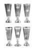 Six Russian Trumpet Shaped Kiddush Cups in 84 Silver Having Superb Craftsmanship: A Matching Trio, a Matching Pair and a Single