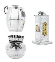 Three Sterling Silver Judaica Tzedakah Boxes, 20th Century of Impressive Silver Weight