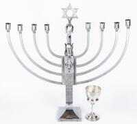 Inscribed Wartime Menorah Presented to Jewish U.S. Service Members, 1943 + Sterling Silver Kiddush Cup WWII Memorial to Fallen S