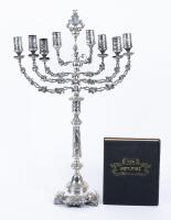 Plated Silver Menorah with Accompanying Hebrew Prayer Book