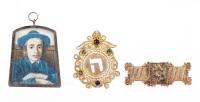 Three Judaica Objects: Miniature Portrait, Magen David Pin, and Shemira Amulet