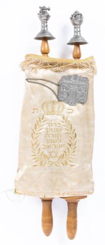 Children's Torah Scroll on Paper with Mantle and Finials, Israel, circa 1950