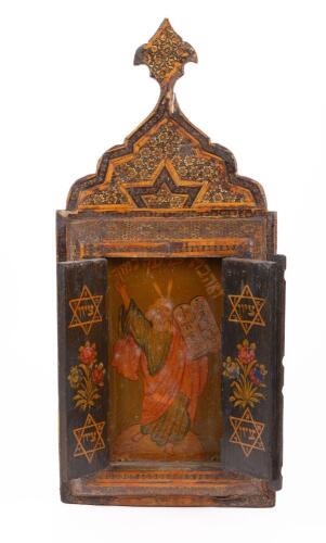 Persian Miniature Torah Ark with Painted Doors