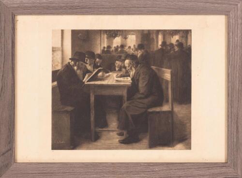 Lazar Krestin (Austrian, 1868-1939). Synagogue Interior, signed engraving, 1912.